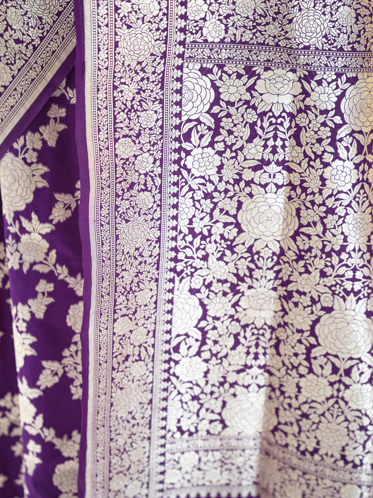 Dark Purple Jaal Katan Silk Handloom Banarasi Saree - Sacred Weaves