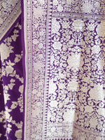 Dark Purple Jaal Katan Silk Handloom Banarasi Saree - Sacred Weaves