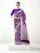 Dark Purple Jaal Katan Silk Handloom Banarasi Saree - Sacred Weaves