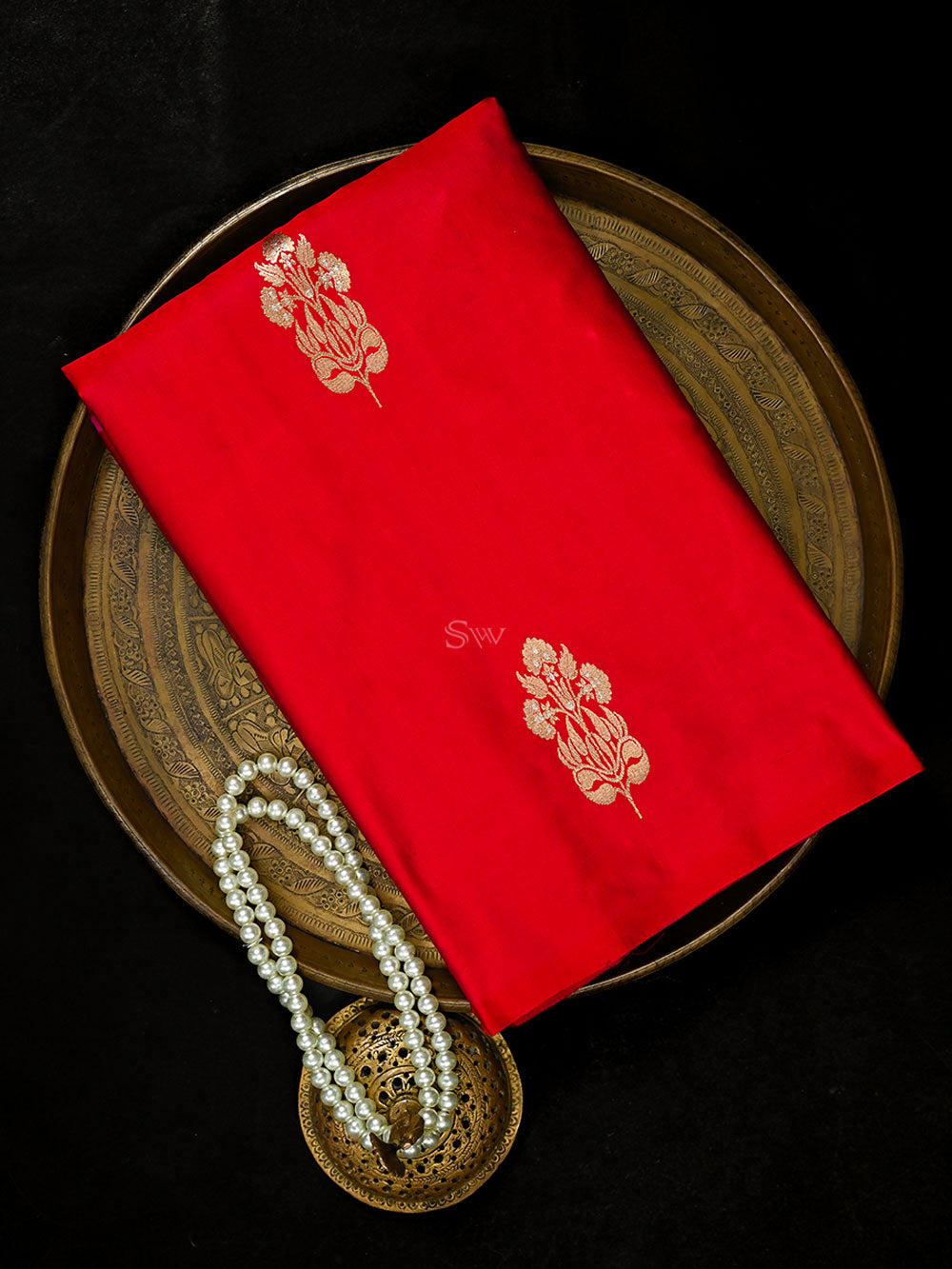 Red Boota Satin Silk Handloom Banarasi Saree - Sacred Weaves