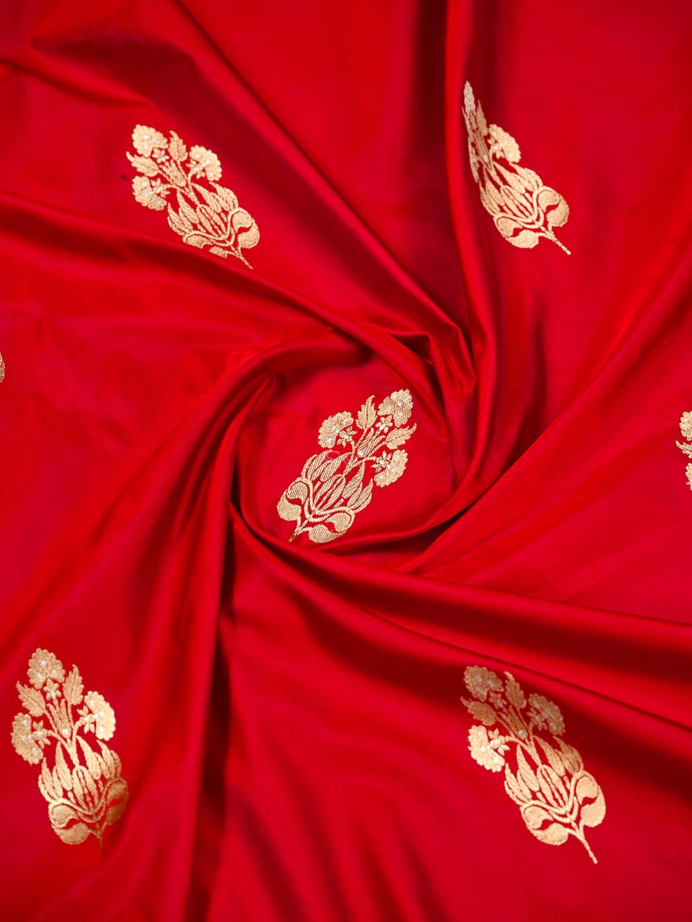 Red Boota Satin Silk Handloom Banarasi Saree - Sacred Weaves