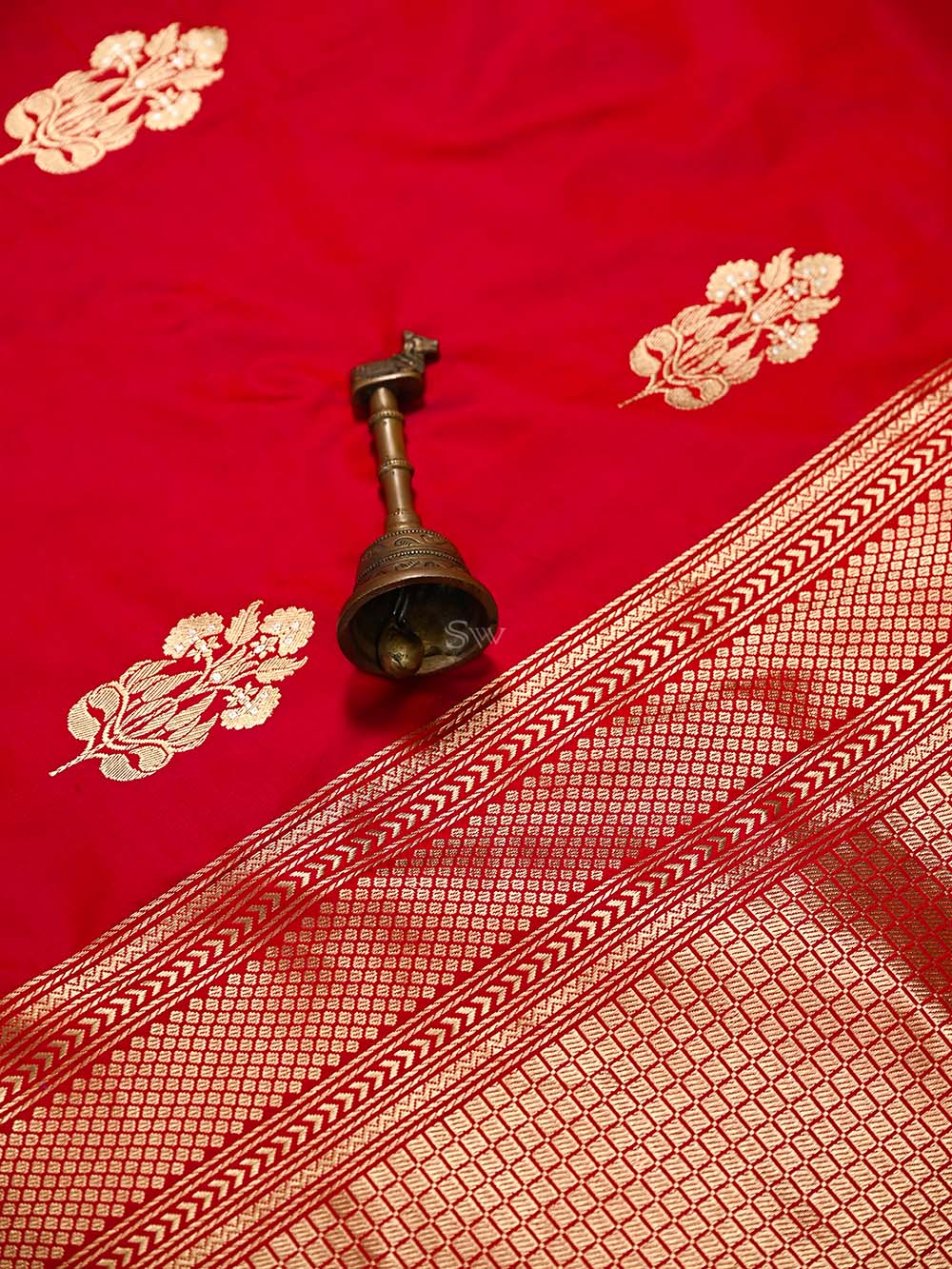 Red Boota Satin Silk Handloom Banarasi Saree - Sacred Weaves