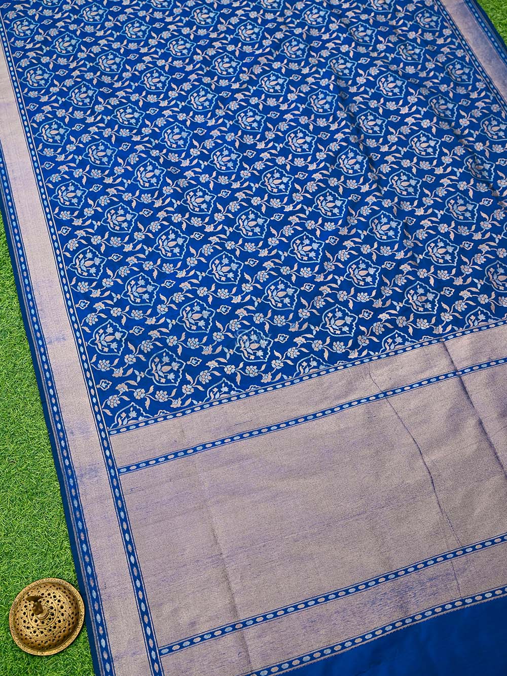 Midnight Blue Sona Roopa Jaal Katan Silk Handloom Banarasi Saree
