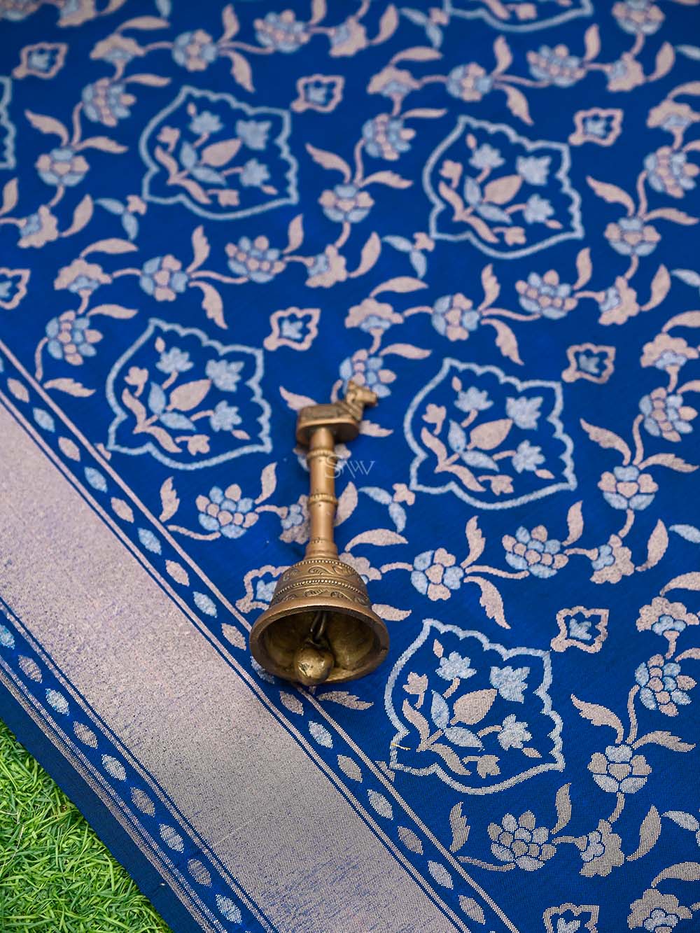 Midnight Blue Sona Roopa Jaal Katan Silk Handloom Banarasi Saree