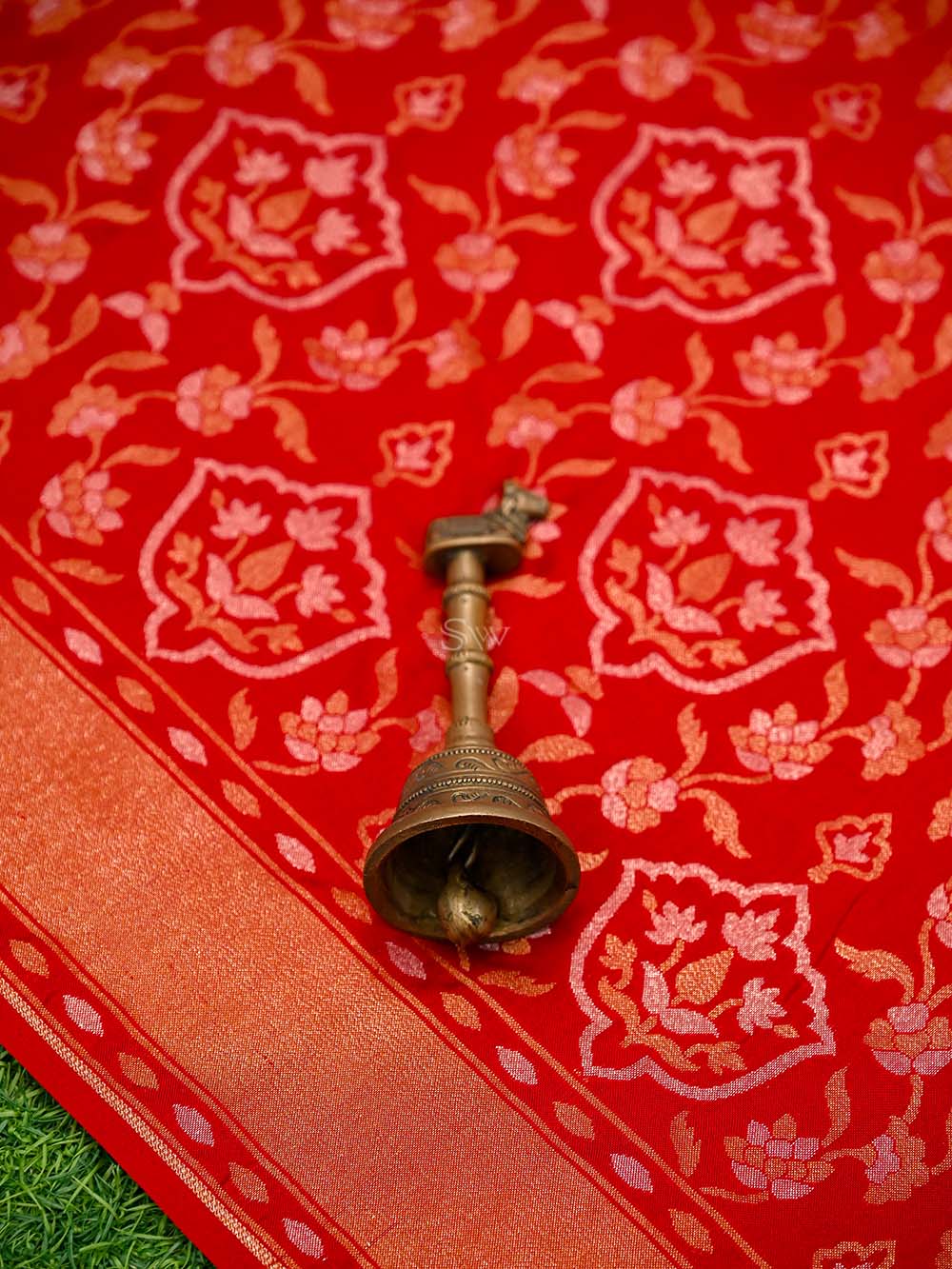 Red Sona Roopa Jaal Katan Silk Handloom Banarasi Saree