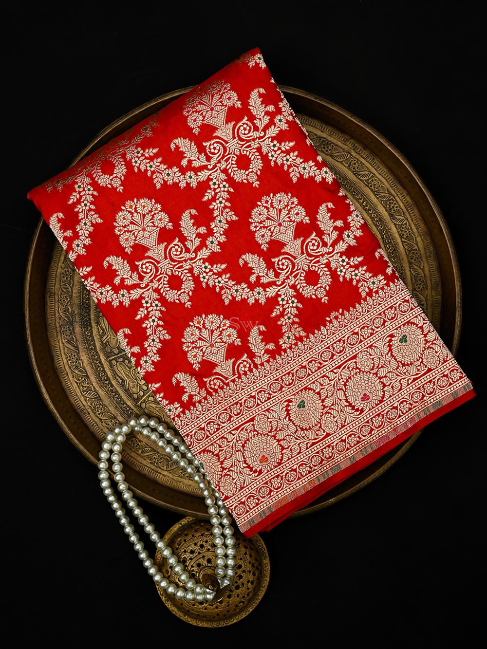 Red Meenakari Jaal Uppada Katan Silk Handloom Banarasi Saree