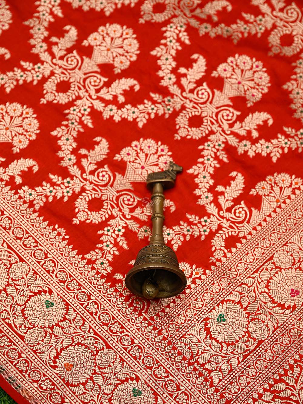 Red Meenakari Jaal Uppada Katan Silk Handloom Banarasi Saree