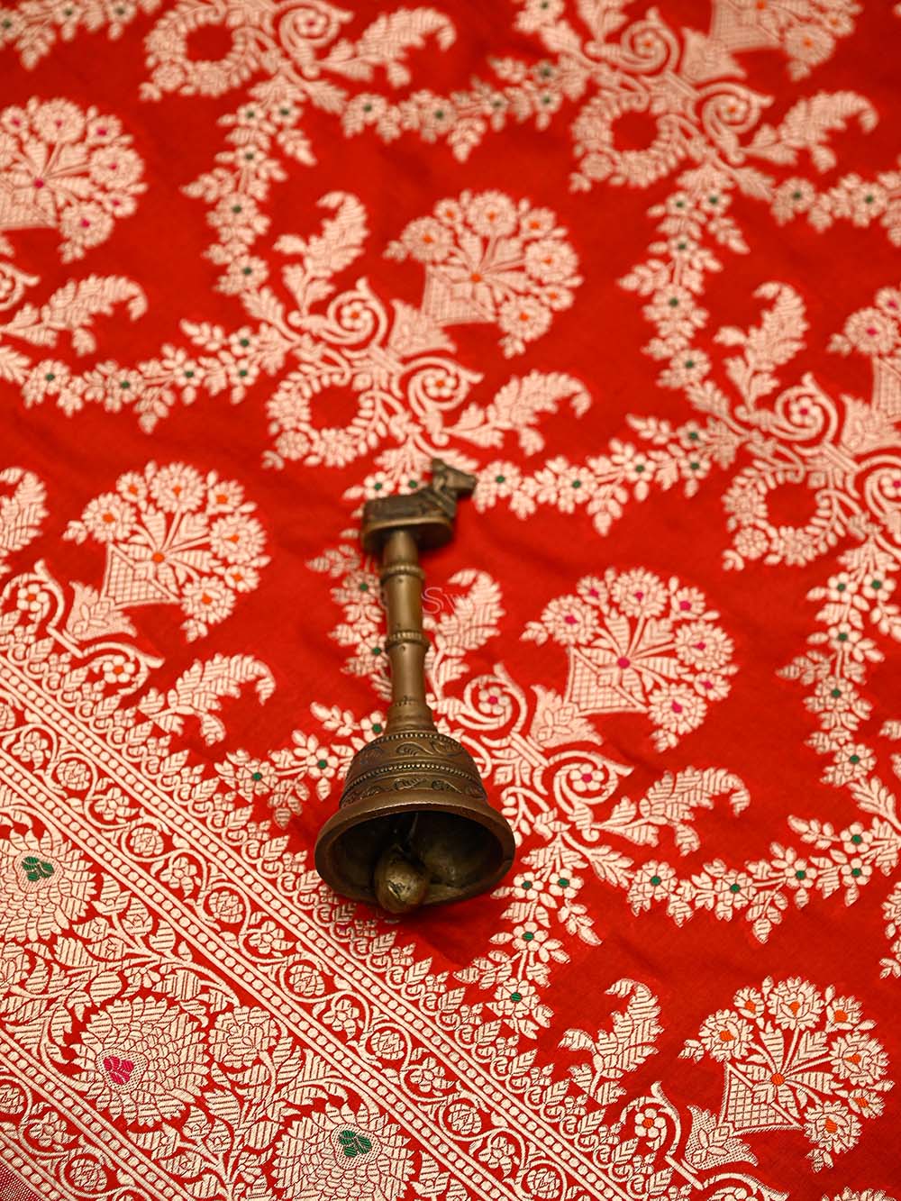 Red Meenakari Jaal Uppada Katan Silk Handloom Banarasi Saree