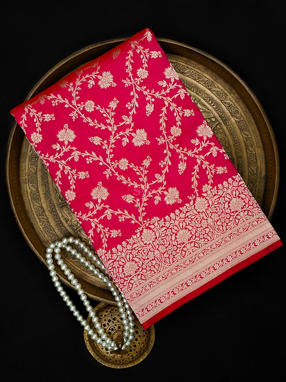 Pink Red Jaal Uppada Katan Silk Handloom Banarasi Saree