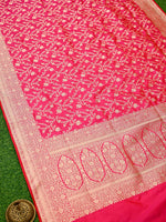 Pink Red Jaal Uppada Katan Silk Handloom Banarasi Saree - Sacred Weaves