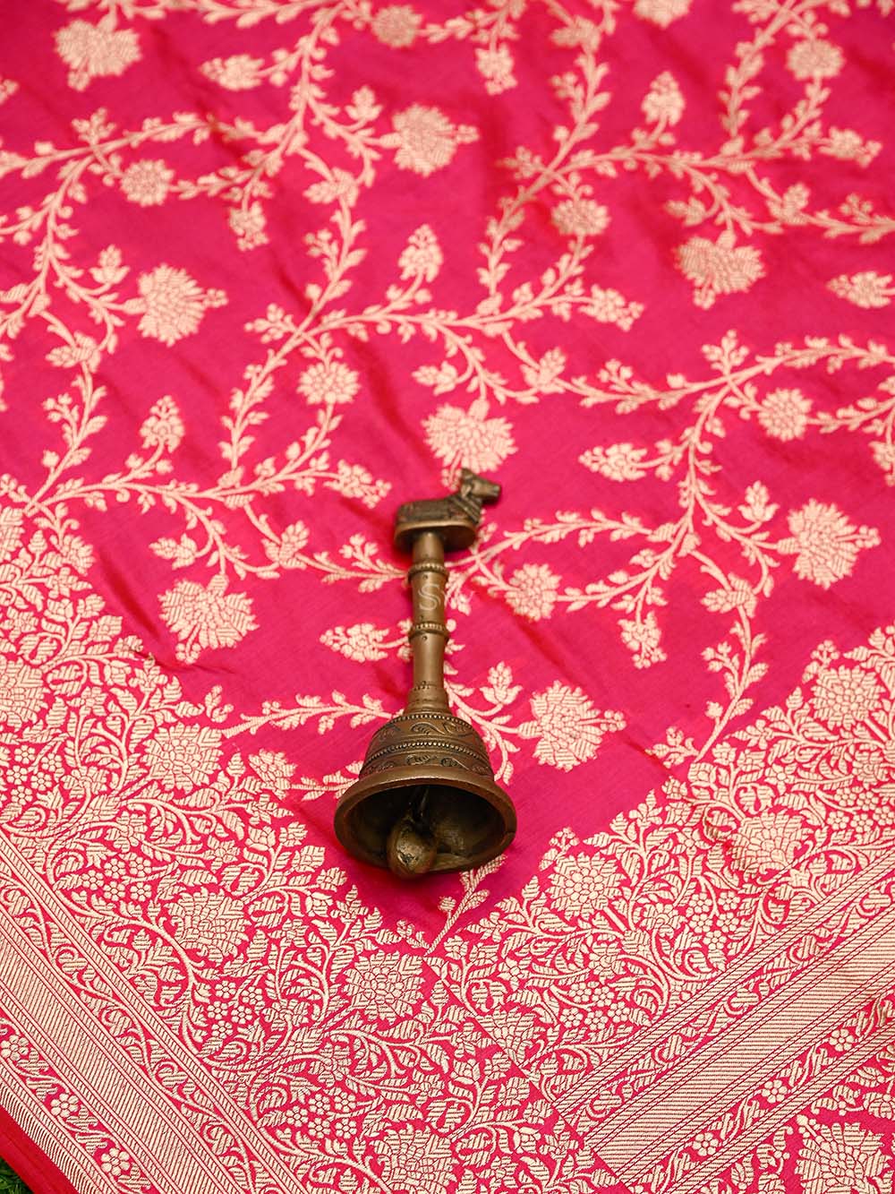 Pink Red Jaal Uppada Katan Silk Handloom Banarasi Saree - Sacred Weaves