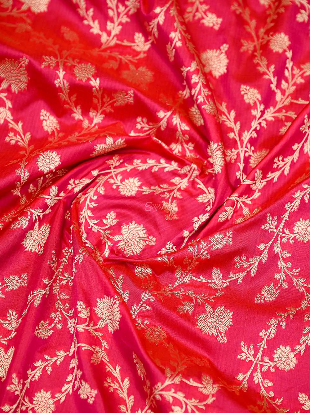 Pink Red Jaal Uppada Katan Silk Handloom Banarasi Saree