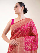 Pink Red Jaal Uppada Katan Silk Handloom Banarasi Saree - Sacred Weaves