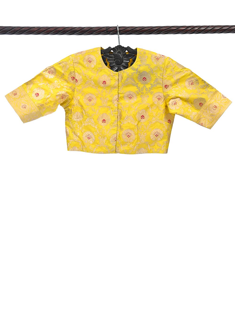 Lime Yellow Meenakari Uppada Silk Banarasi Ready-Made Blouse