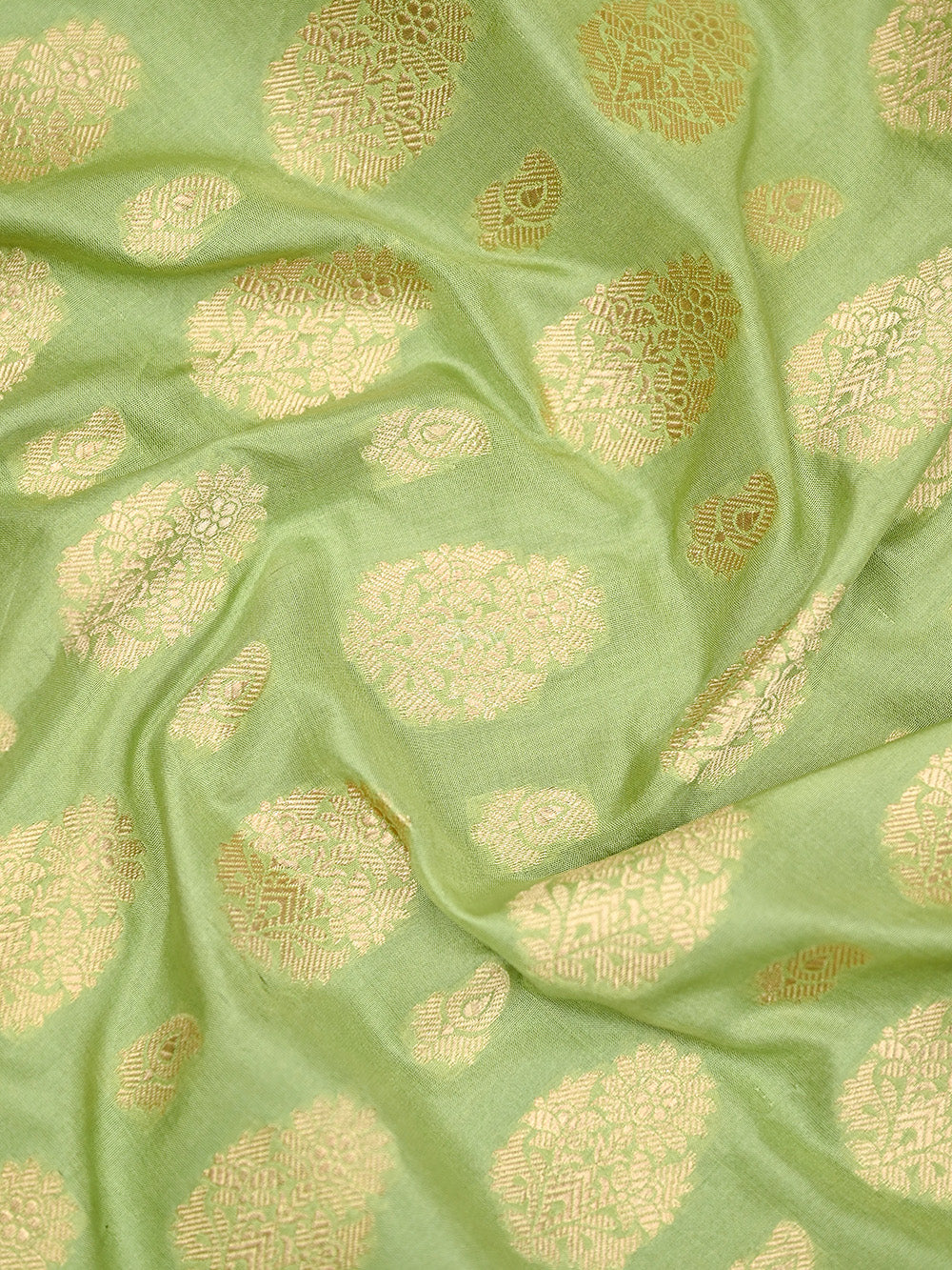 Pastel Green Boota Uppada Katan Silk Handloom Banarasi Saree - Sacred Weaves