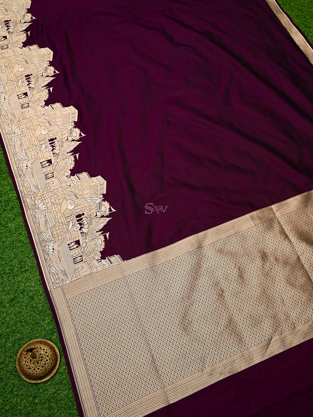 Wine Katan Silk Handloom Banarasi Saree