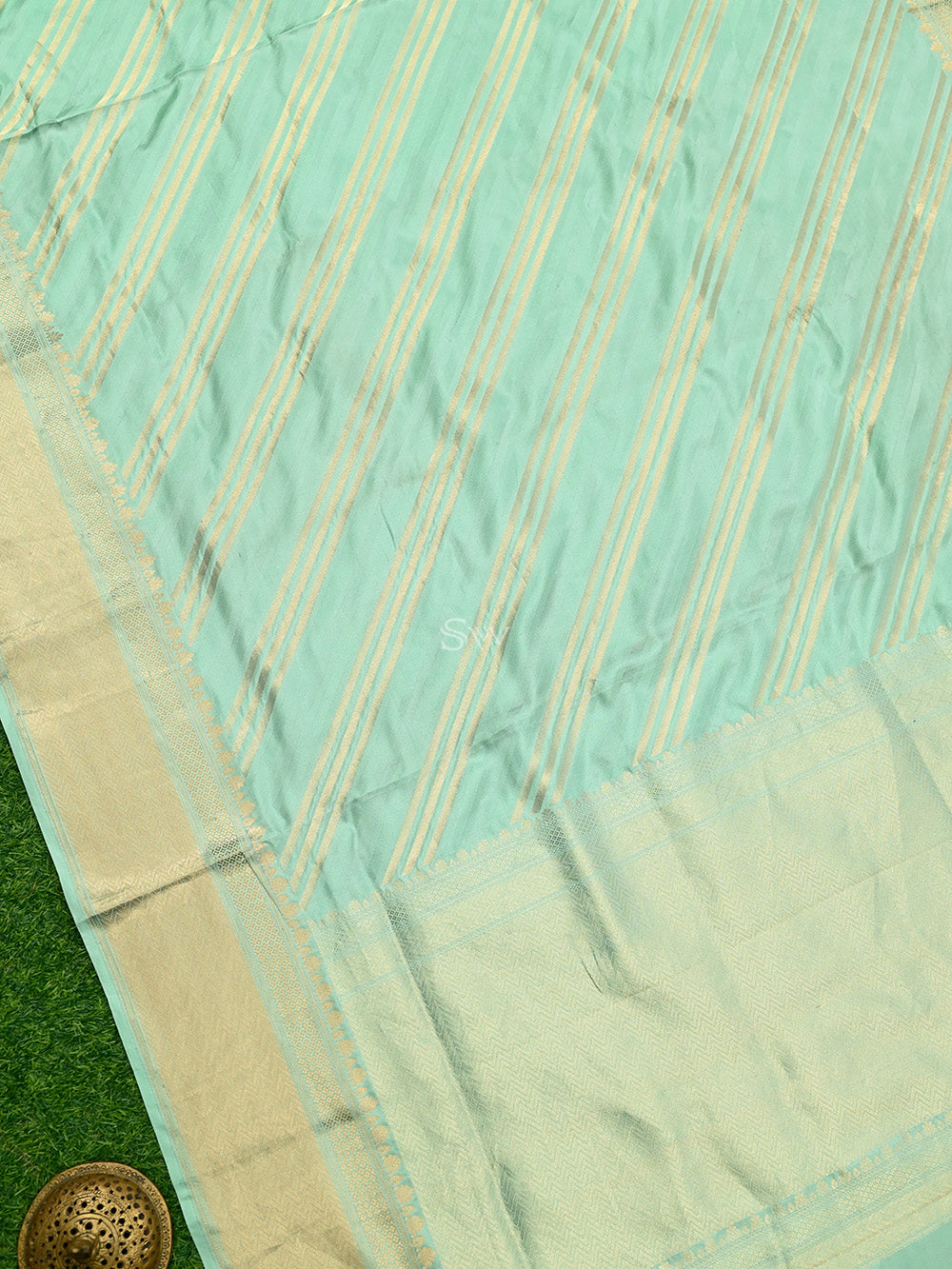 Aqua Green Katan Silk Handloom Banarasi Saree