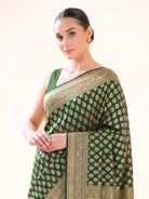 Bottle Green Booti Katan Silk Uppada Handloom Banarasi Saree - Sacred Weaves