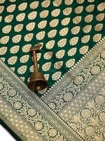 Bottle Green Booti Katan Silk Uppada Handloom Banarasi Saree - Sacred Weaves