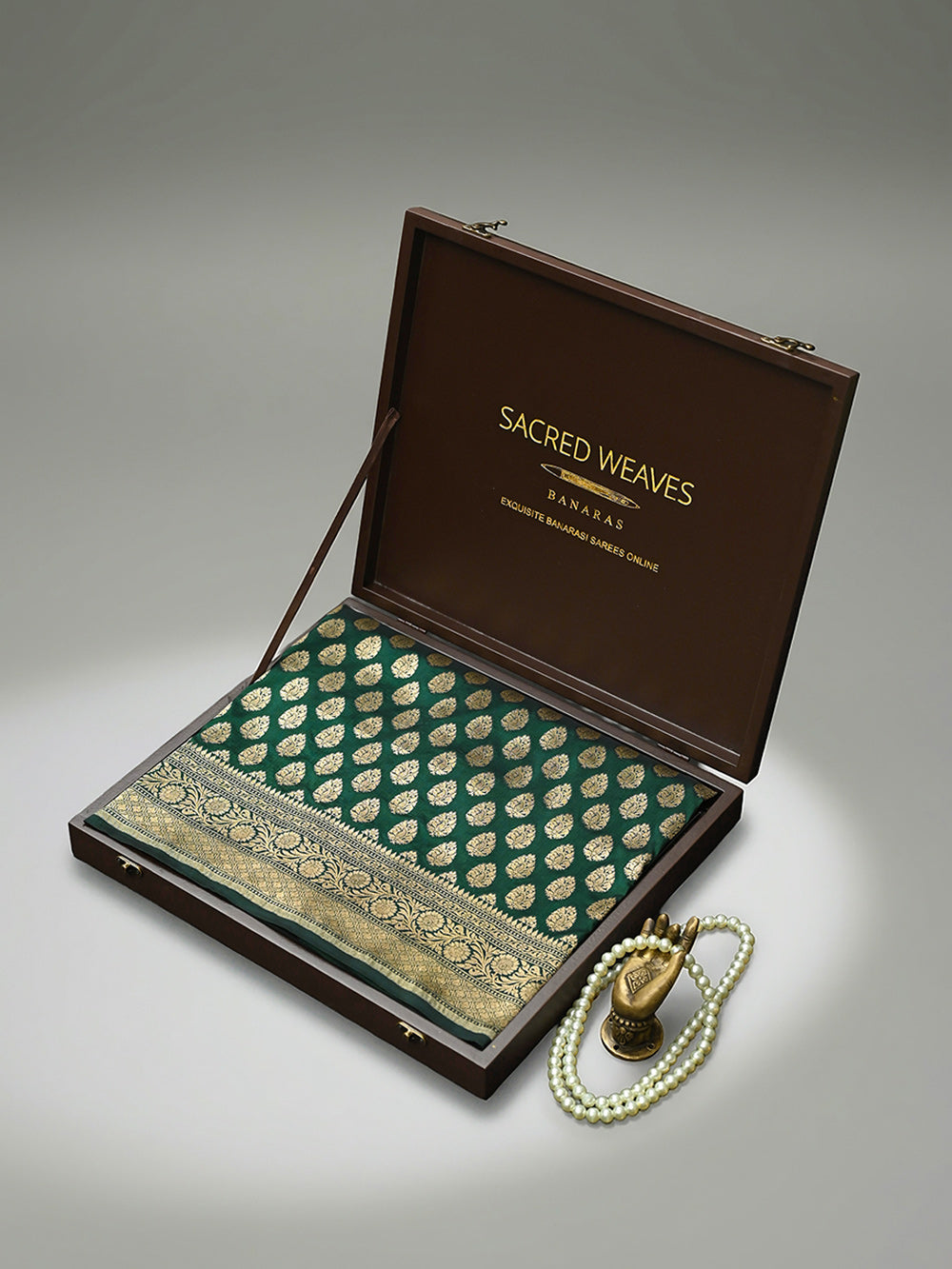 Bottle Green Booti Katan Silk Uppada Handloom Banarasi Saree - Sacred Weaves