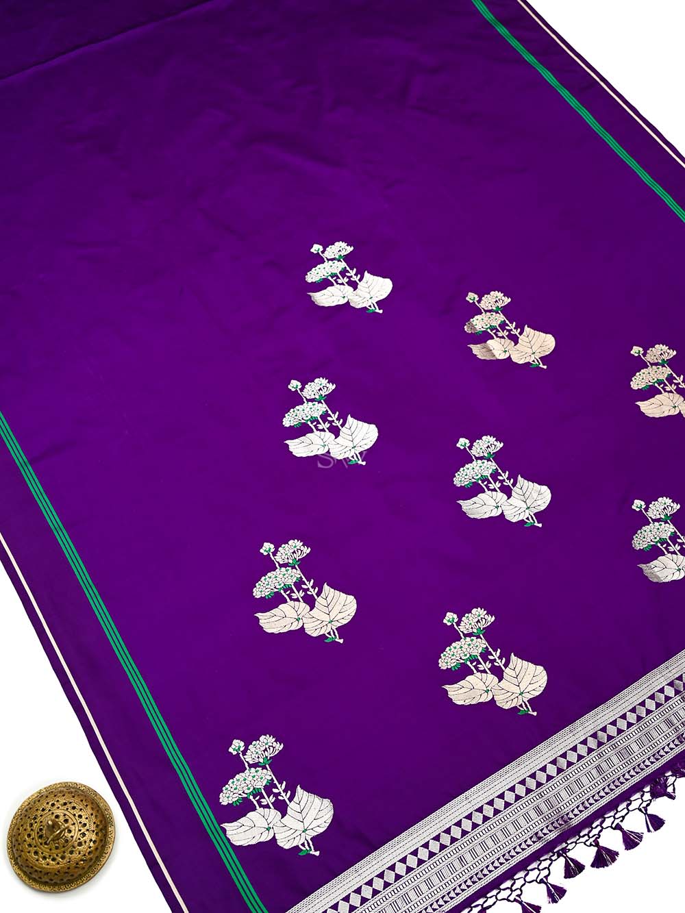 Purple Plain Satin Silk Handloom Banarasi Saree - Sacred Weaves