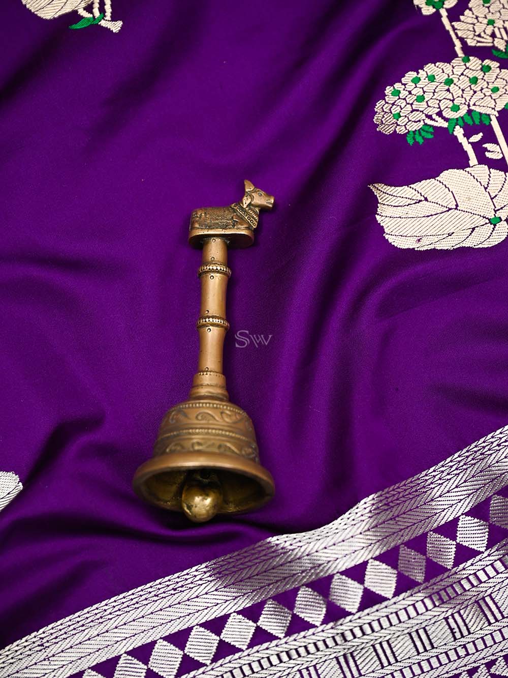 Purple Plain Satin Silk Handloom Banarasi Saree - Sacred Weaves