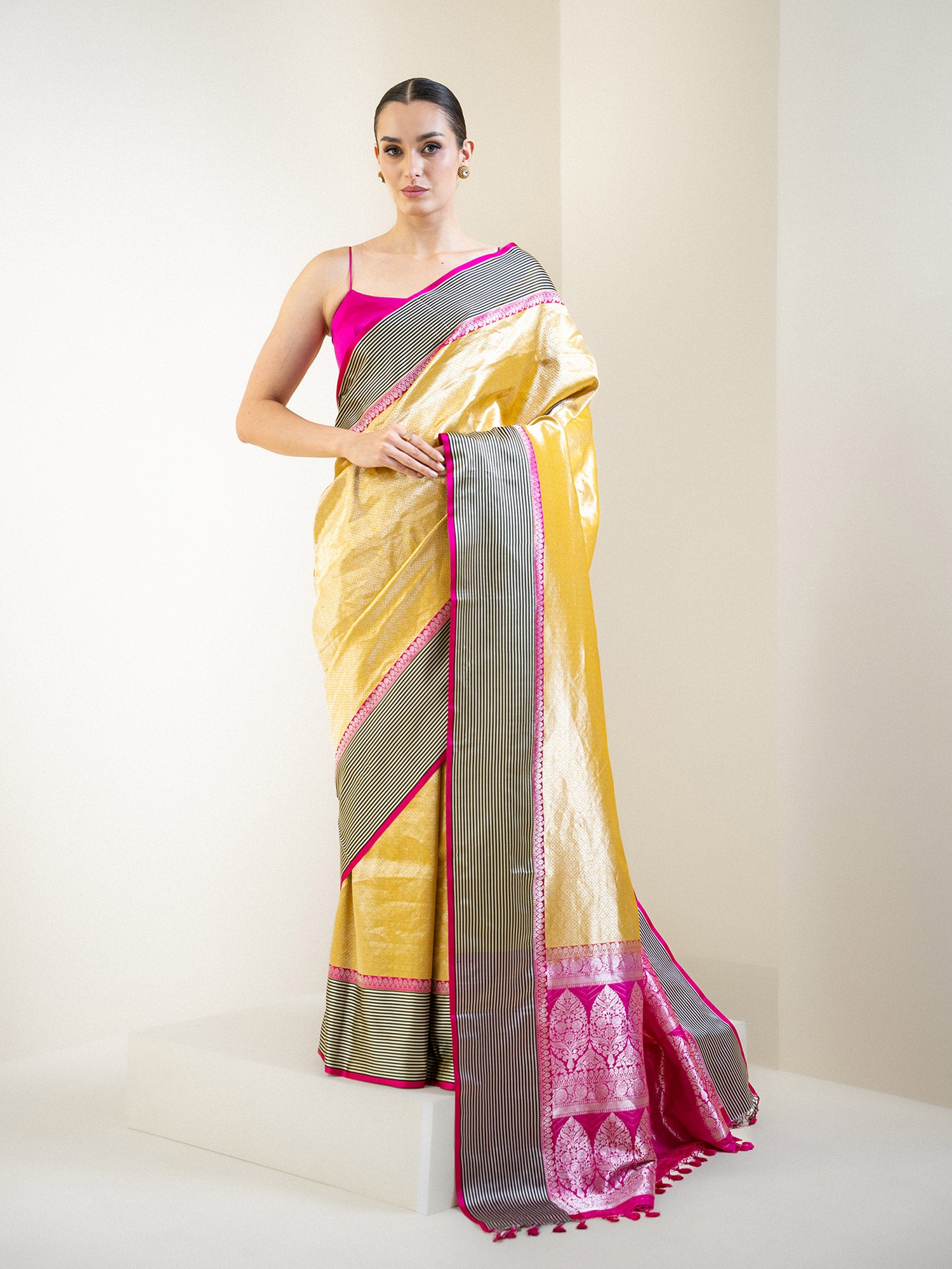 Mustard Silk Brocade Handloom Banarasi Saree - Sacred weaves