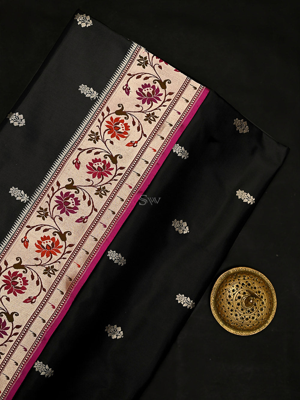 Black Paithani Katan Silk Handloom Banarasi Saree - Sacred Weaves