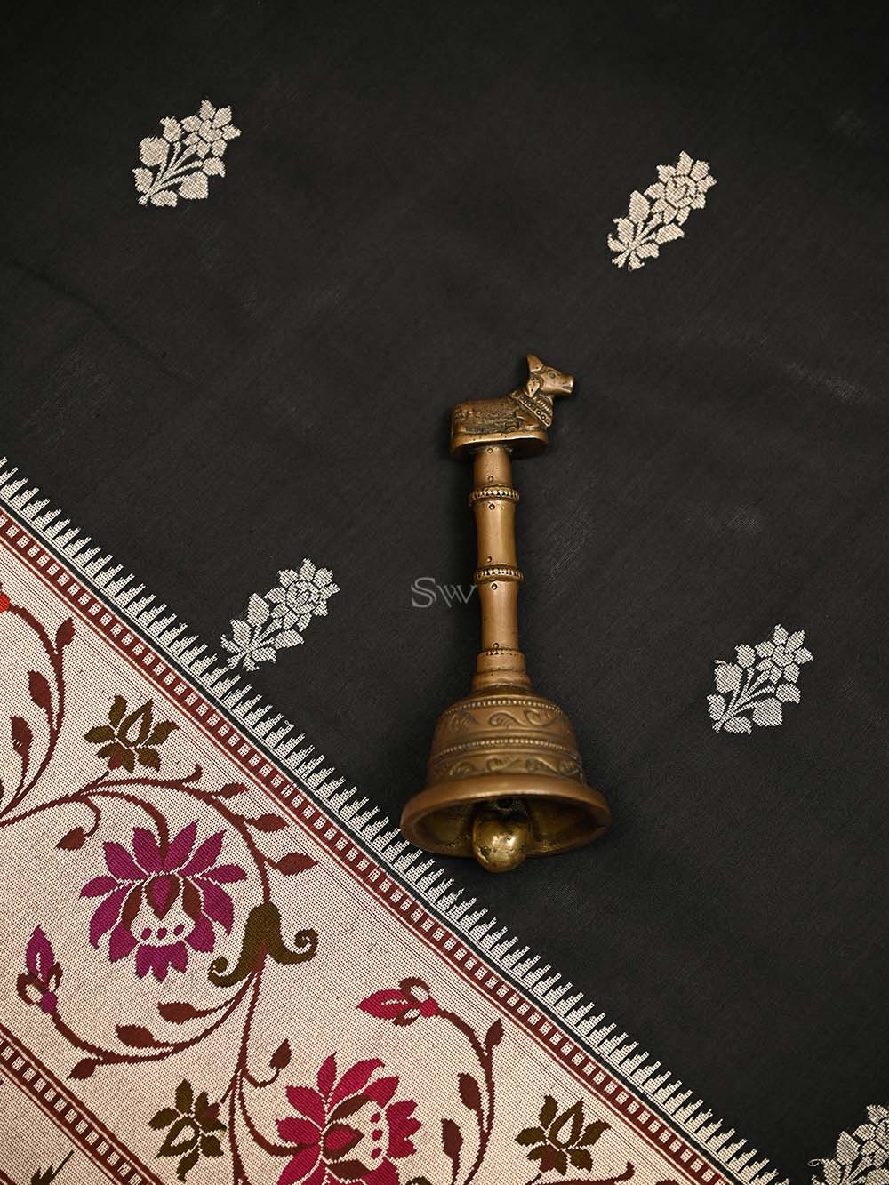 Black Paithani Katan Silk Handloom Banarasi Saree - Sacred Weaves