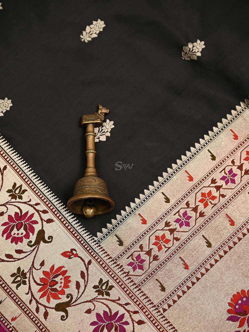 Black Paithani Katan Silk Handloom Banarasi Saree - Sacred Weaves