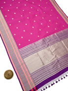 Magenta Booti Tussar Silk Handloom Banarasi Saree - Sacred Weaves