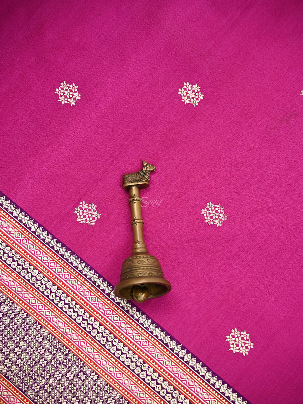 Magenta Booti Tussar Silk Handloom Banarasi Saree - Sacred Weaves