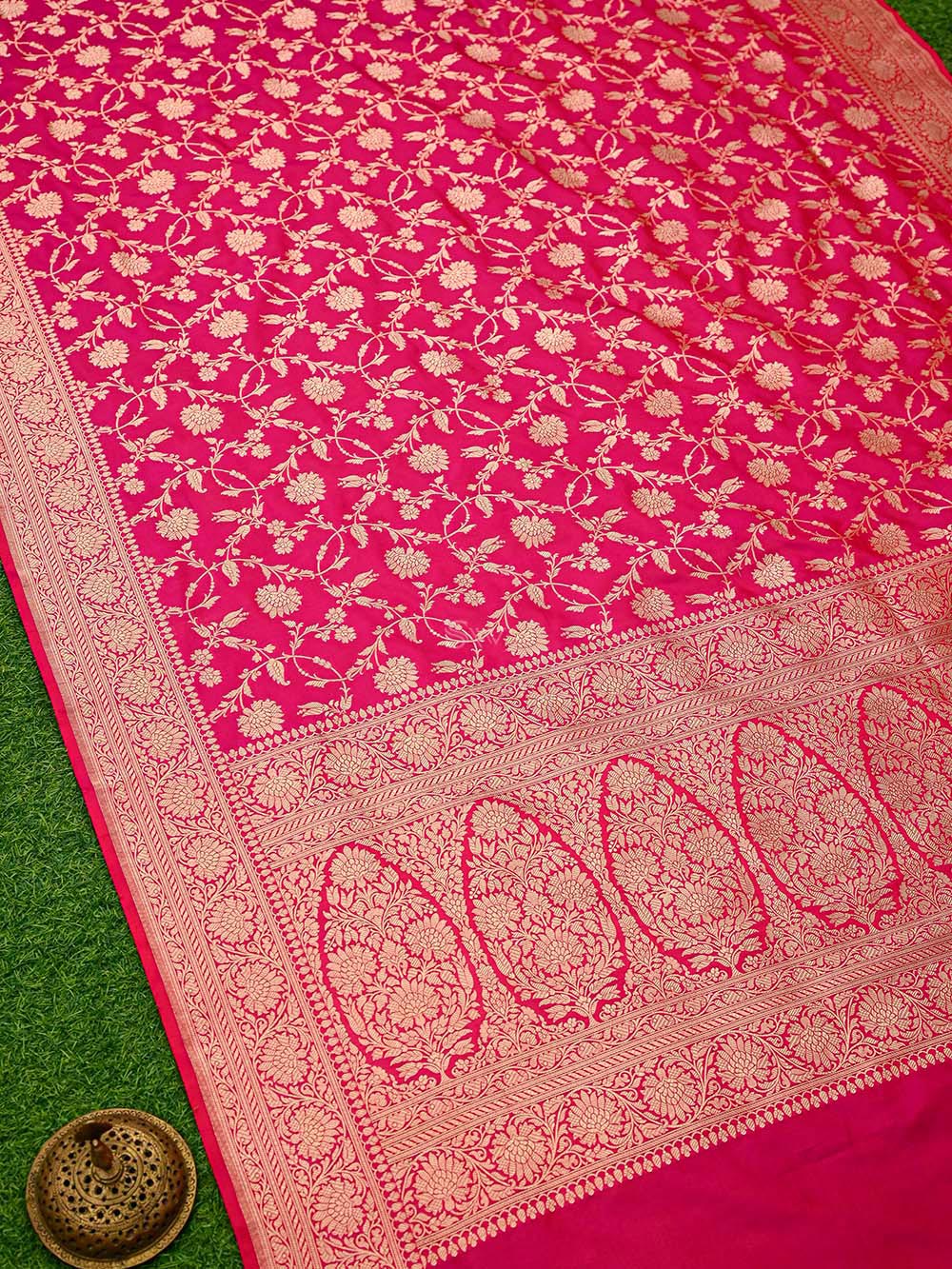 Pink Red Jaal Uppada Katan Silk Handloom Banarasi Saree