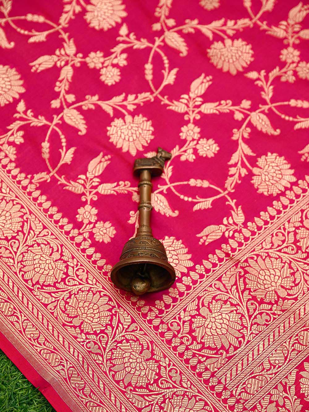 Pink Red Jaal Uppada Katan Silk Handloom Banarasi Saree