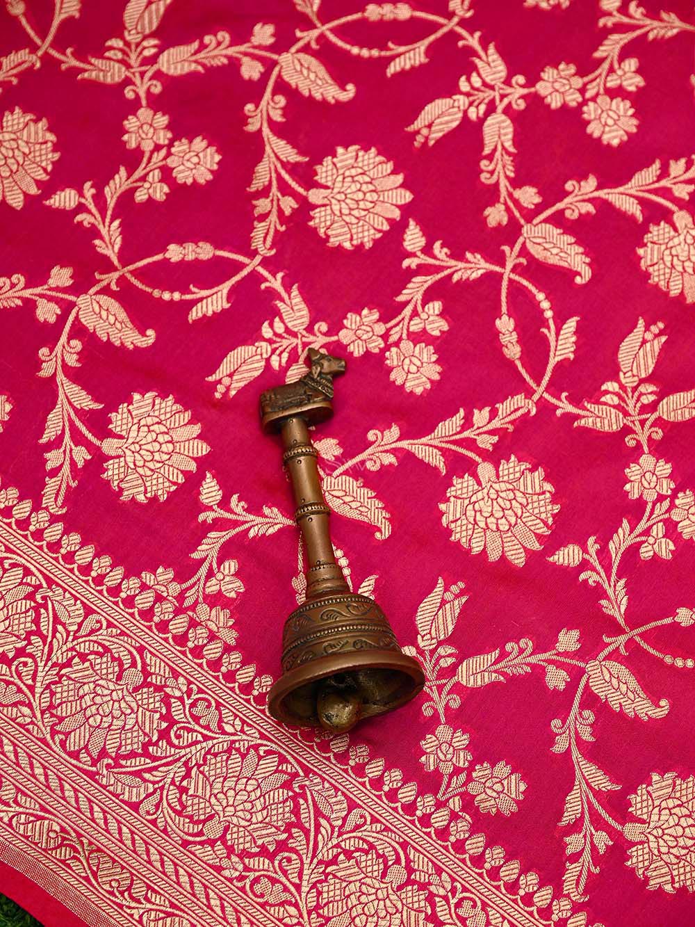 Pink Red Jaal Uppada Katan Silk Handloom Banarasi Saree