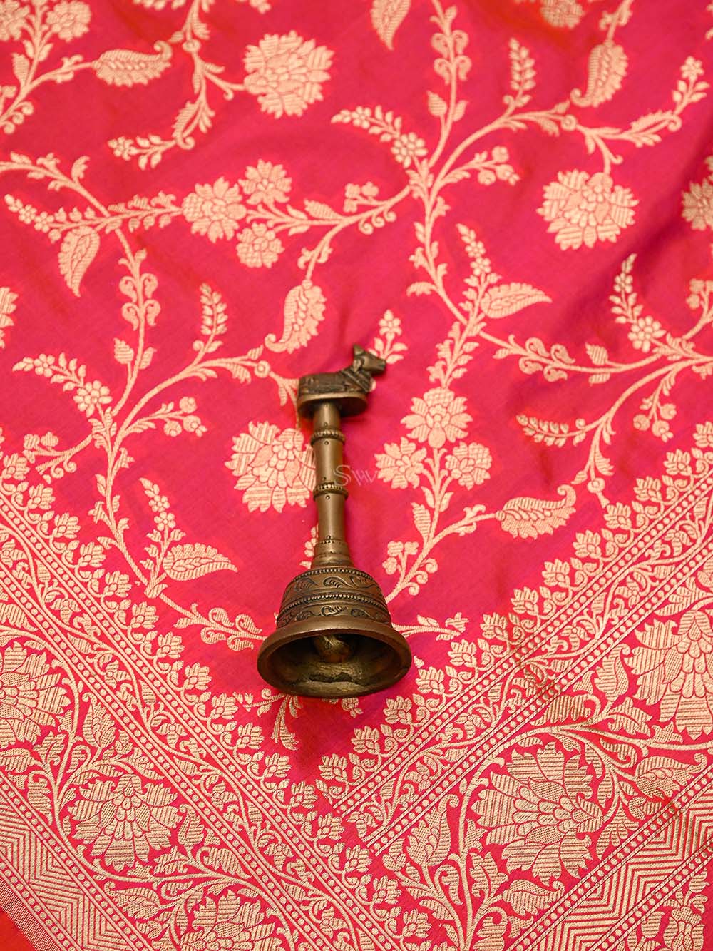 Pink Orange Jaal Uppada Katan Silk Handloom Banarasi Saree - Sacred Weaves