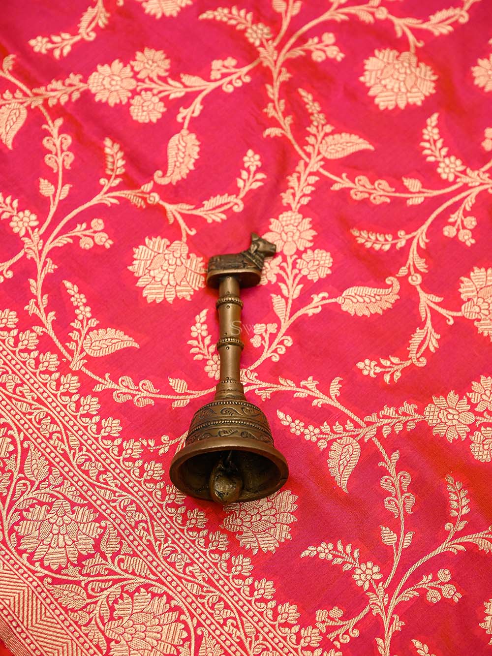 Pink Orange Jaal Uppada Katan Silk Handloom Banarasi Saree - Sacred Weaves