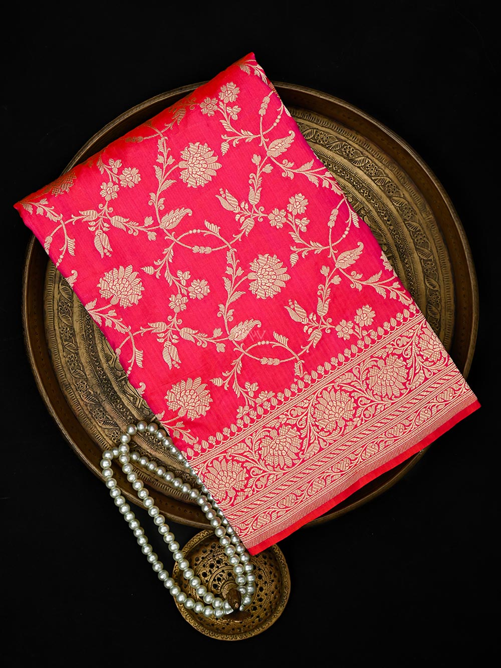 Pink Orange Jaal Uppada Katan Silk Handloom Banarasi Saree
