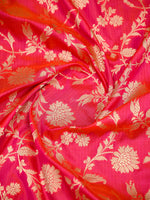 Pink Orange Jaal Uppada Katan Silk Handloom Banarasi Saree - Sacred Weaves