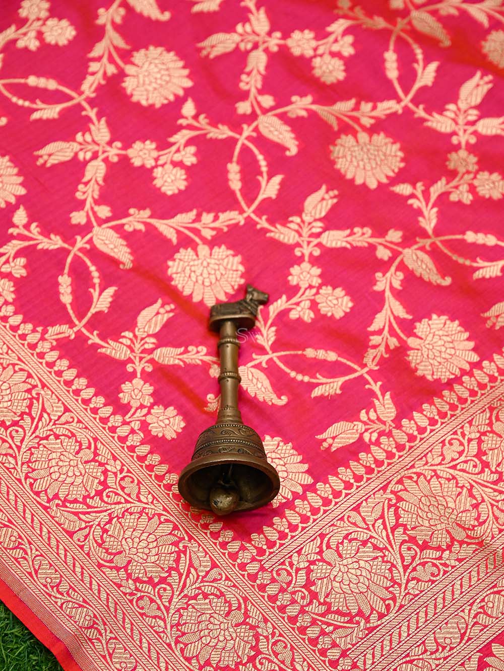 Pink Orange Jaal Uppada Katan Silk Handloom Banarasi Saree - Sacred Weaves