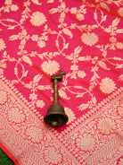 Pink Orange Jaal Uppada Katan Silk Handloom Banarasi Saree - Sacred Weaves