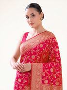 Pink Orange Jaal Uppada Katan Silk Handloom Banarasi Saree - Sacred Weaves