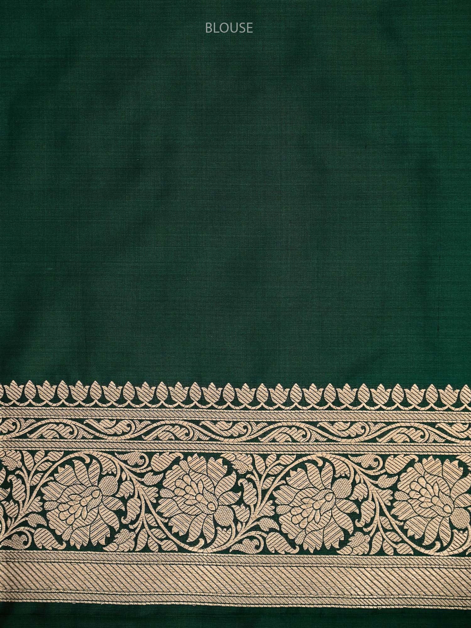 Bottle Green Jaal Uppada Katan Silk Handloom Banarasi Saree - Sacred Weaves