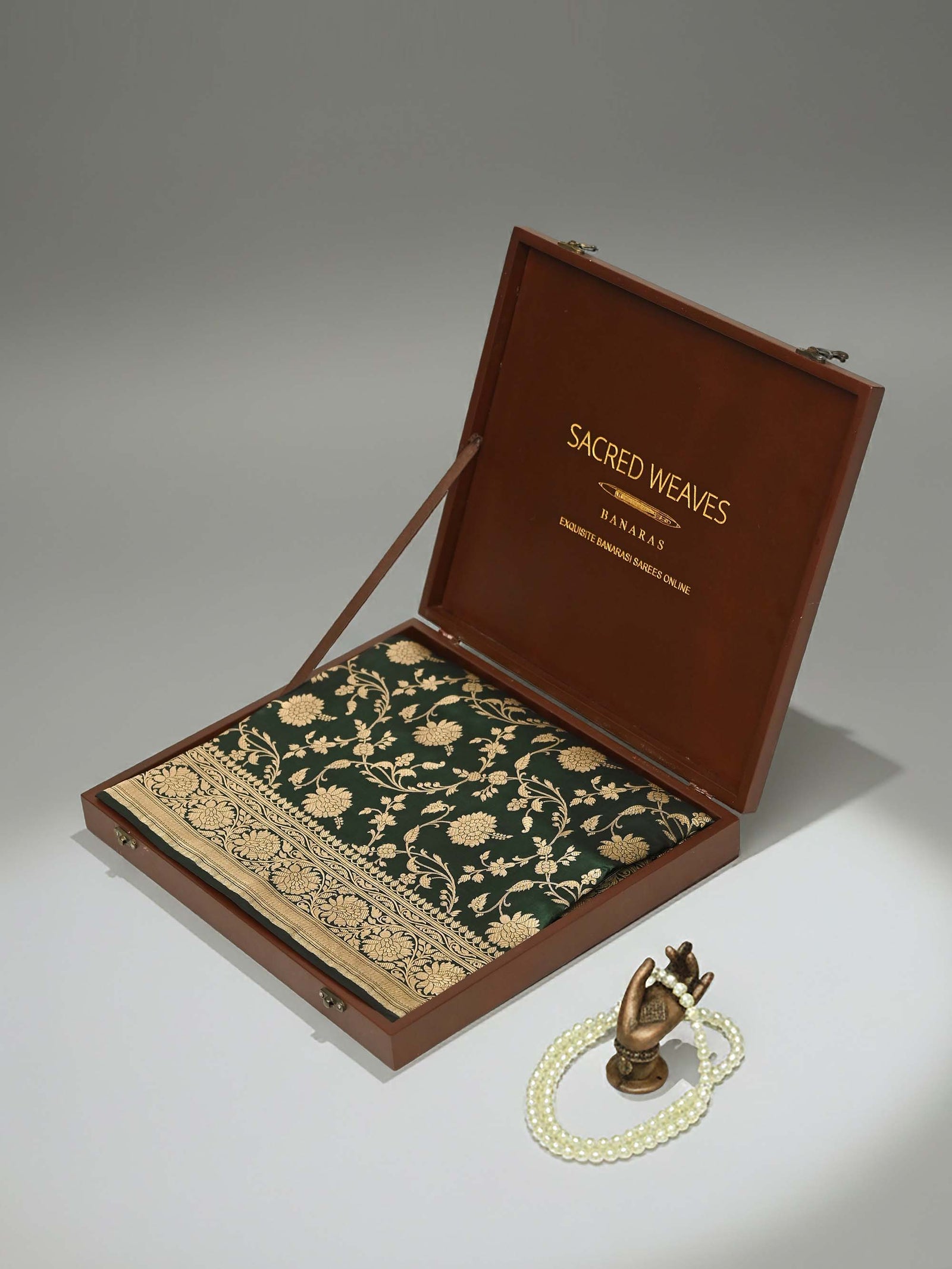 Bottle Green Jaal Uppada Katan Silk Handloom Banarasi Saree