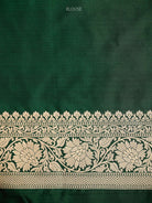 Bottle Green Jaal Uppada Katan Silk Handloom Banarasi Saree - Sacred Weaves