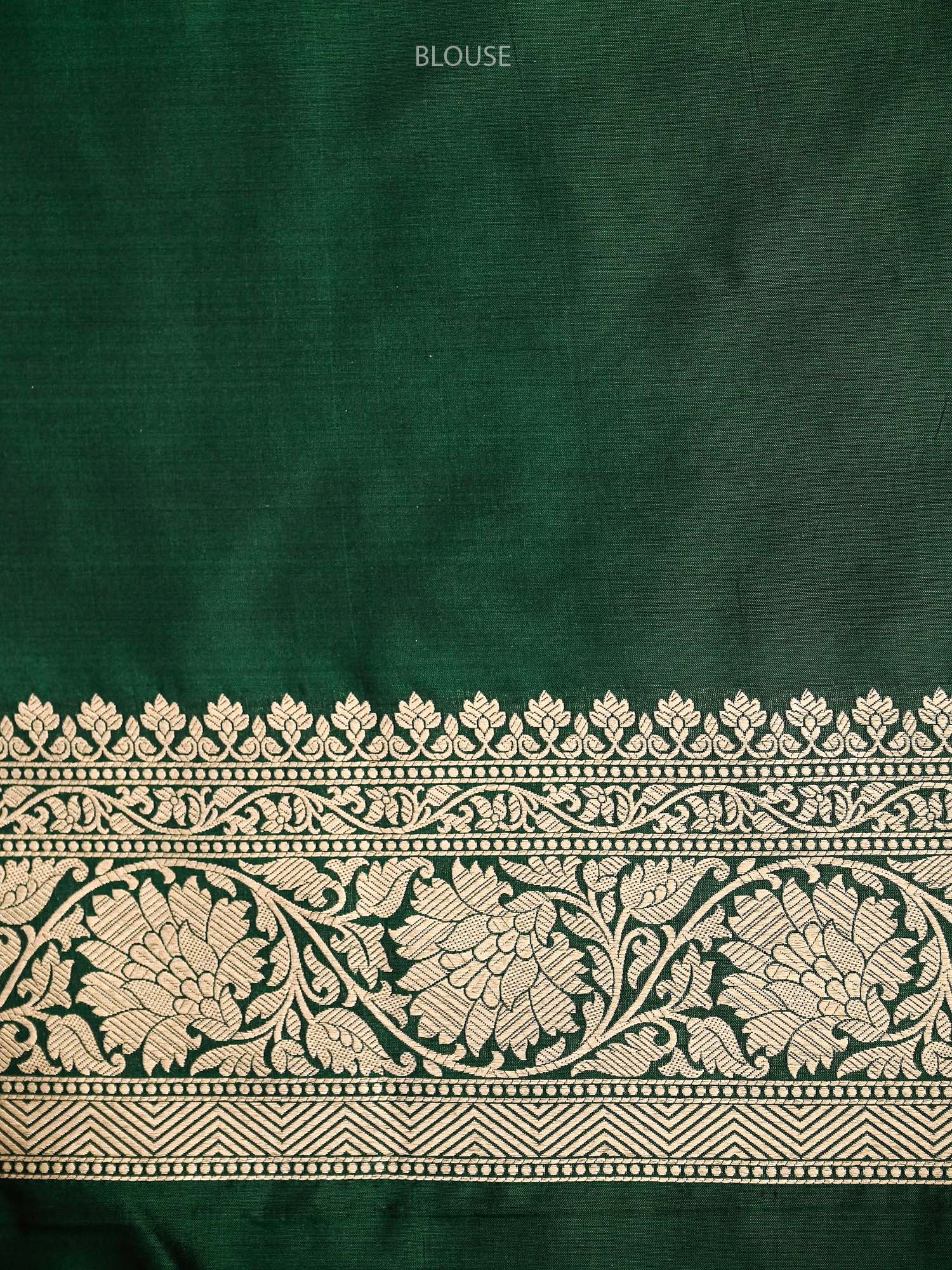 Bottle Green Jaal Uppada Katan Silk Handloom Banarasi Saree - Sacred Weaves