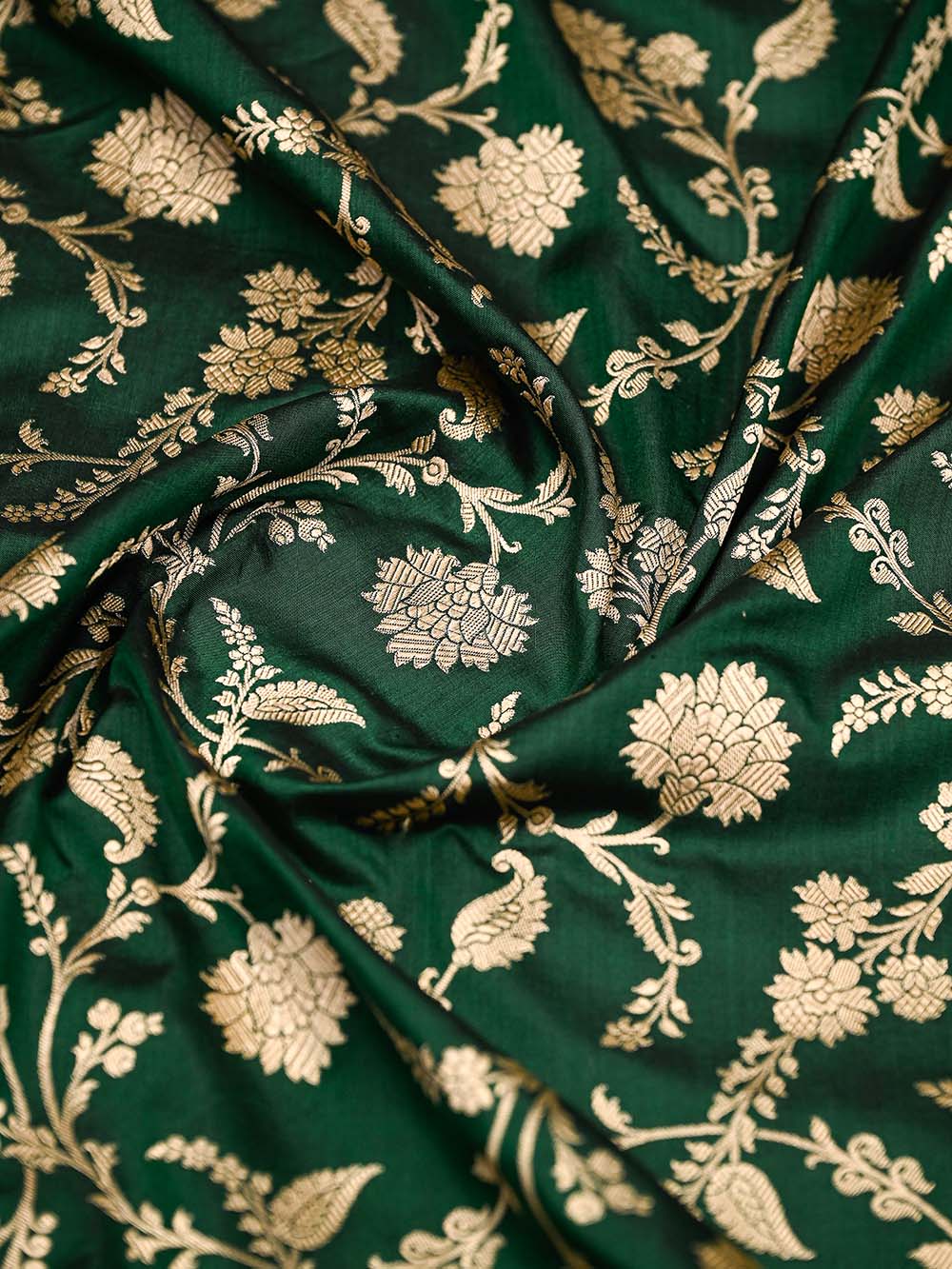 Bottle Green Jaal Uppada Katan Silk Handloom Banarasi Saree