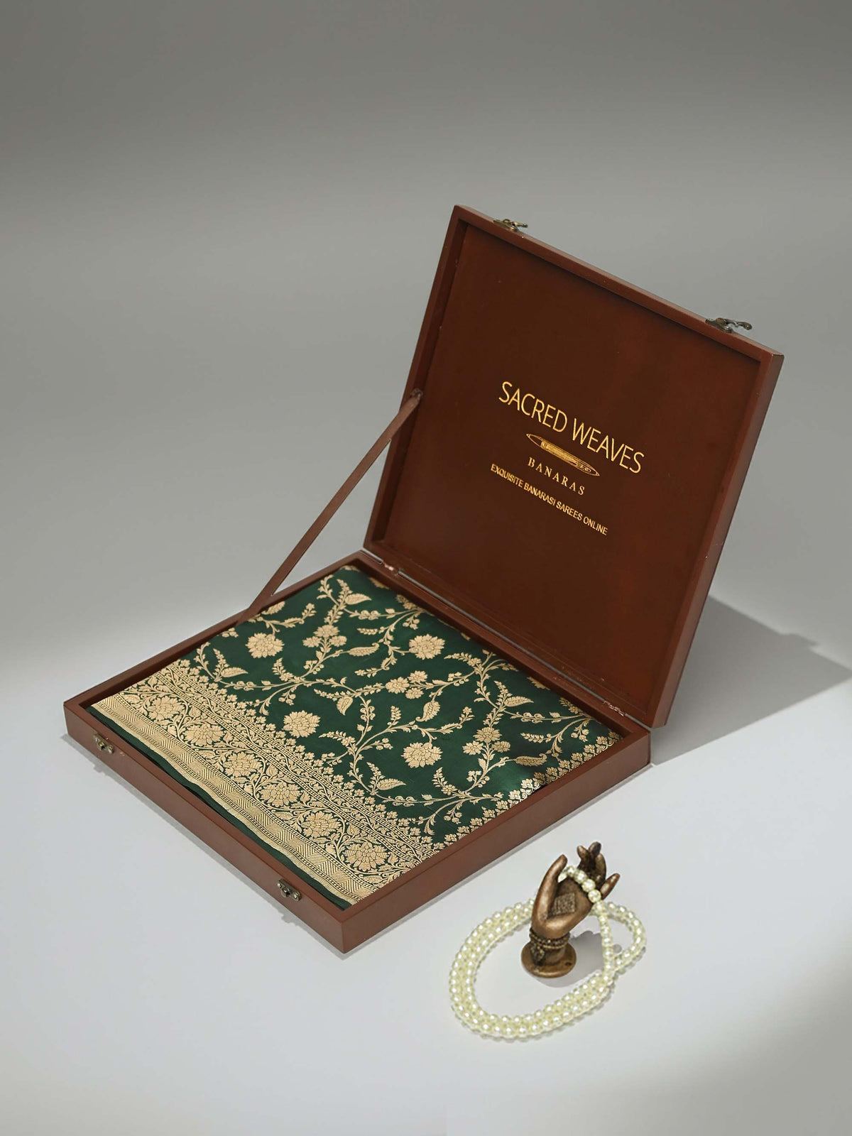 Bottle Green Jaal Uppada Katan Silk Handloom Banarasi Saree