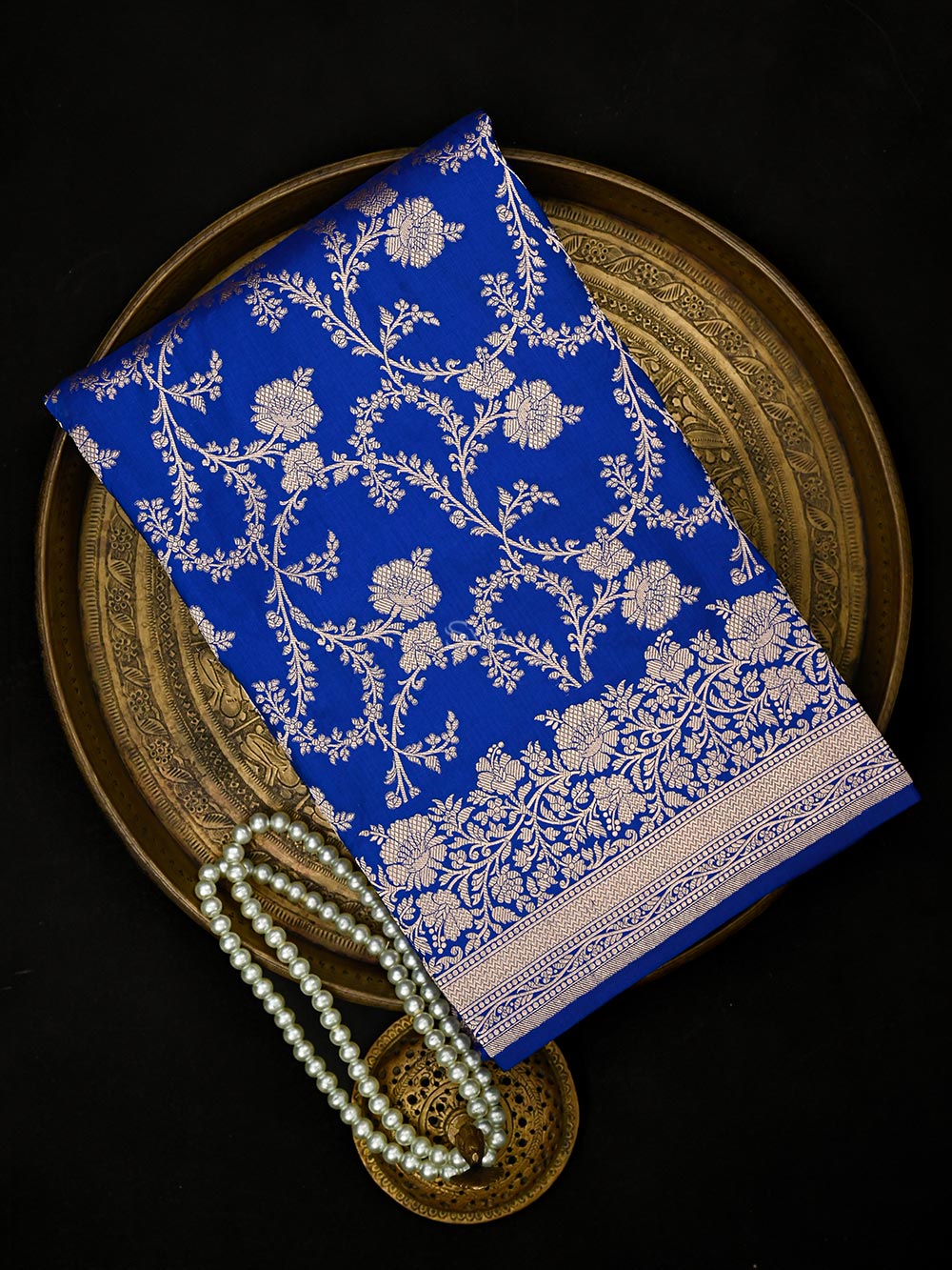 Royal Blue Jaal Uppada Katan Silk Handloom Banarasi Saree