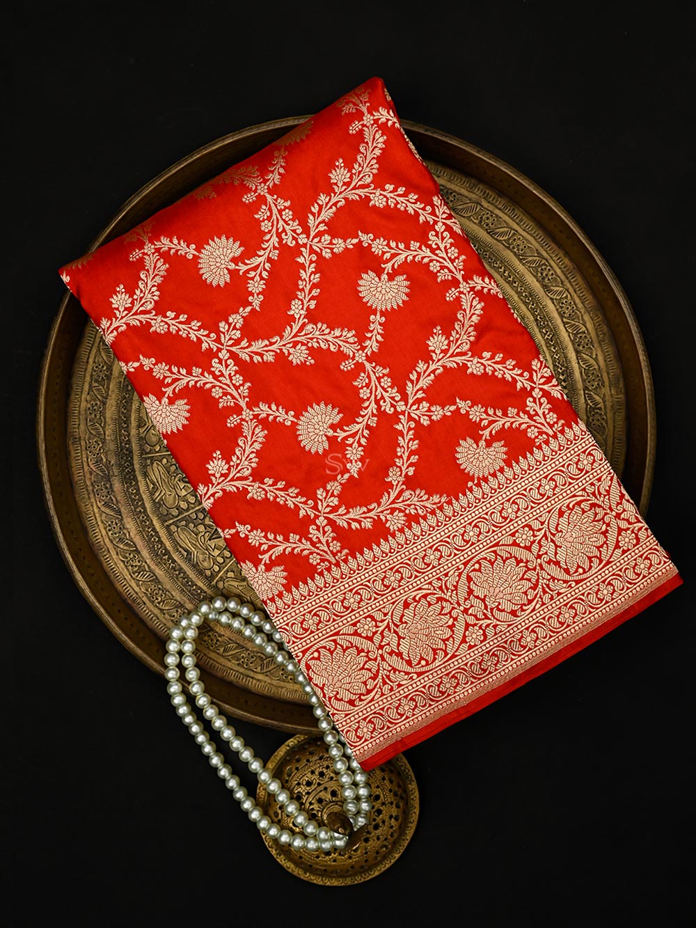 Red Jaal Uppada Katan Silk Handloom Banarasi Saree